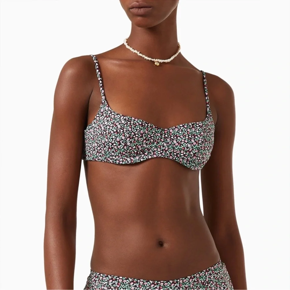 Frankie's Bikinis Floral Black Pink Green Bikini Set